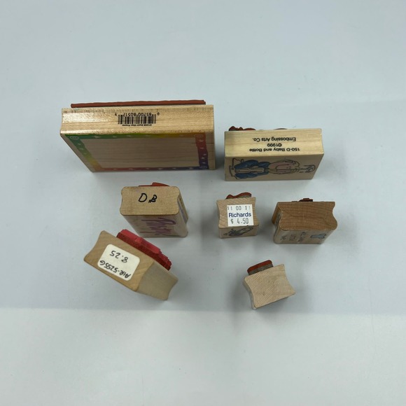 Vintage Lot 7 Rubber Stamp Lot Paper Crafting Junk Journaling Baby Shower Party - Picture 5 of 8